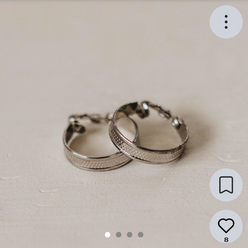 Vintage Silver Toned Clip On Hoop Earrings Crosshatch Pattern